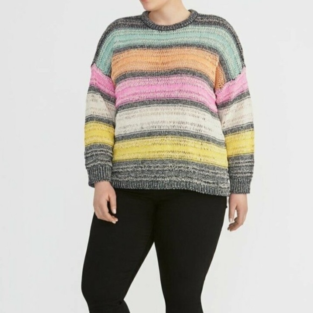 NEW Rachel Roy Kai striped knit sweater 1X